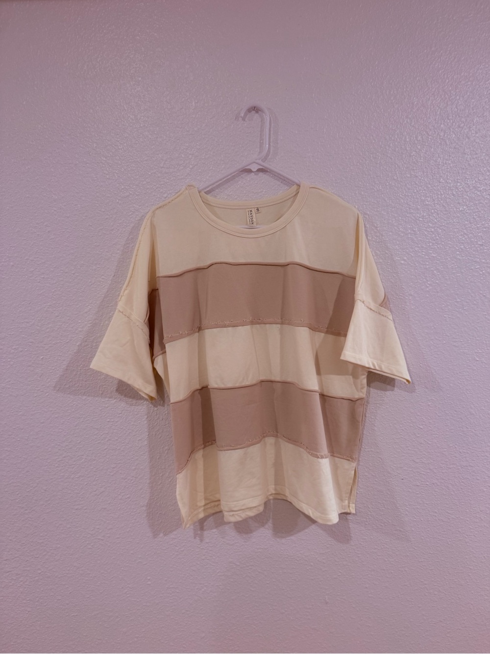 Hayden Cream and Tan Wide Stripe Short Sleeve Tee